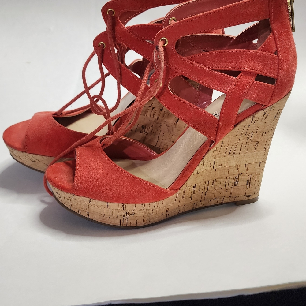 Guess Red Strappy Wedge Sandals